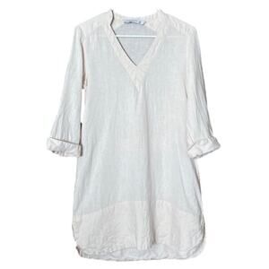 Zara Woman Pale Pink Linen Crop Sleeve V-Neck Dress Size Small